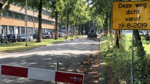 Wegwerkzaamheden Goirkekanaaldijk ter hoogte van de Kraaivenstraat in Tilburg.